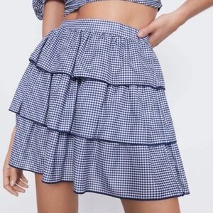 Zara Black and White Gingham Tiered Skirt